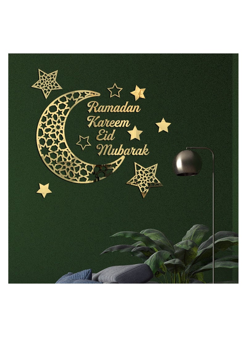 ARNOTEC ديكور فن الجدران - ملصقات جدارية أكريليك ثلاثية الأبعاد لرمضان كريم مع نجمة وقمر، ديكور مرآة إسلامية، ملصقات جدارية ذاتية اللصق للمسلمين، زينة منزلية - Image 2