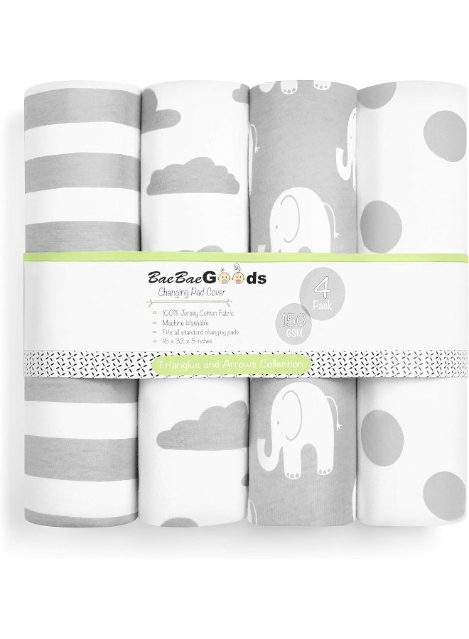 BaeBae Goods Changing Pad Cover – Premium Baby Changing Pad Covers 4 Pack – Boy or Girl Changing Pad Cover – Pure Jersey Knit Machine Washable Grey and White Changing Table Cover – Diaper Changing Pad Cover Sheets  - Image 3
