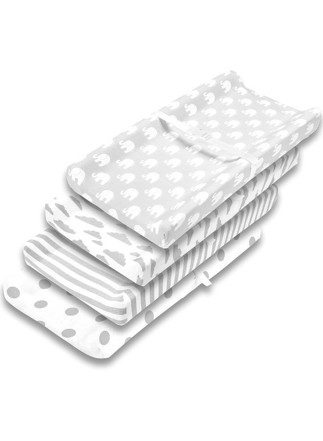 BaeBae Goods Changing Pad Cover – Premium Baby Changing Pad Covers 4 Pack – Boy or Girl Changing Pad Cover – Pure Jersey Knit Machine Washable Grey and White Changing Table Cover – Diaper Changing Pad Cover Sheets  - Image 1