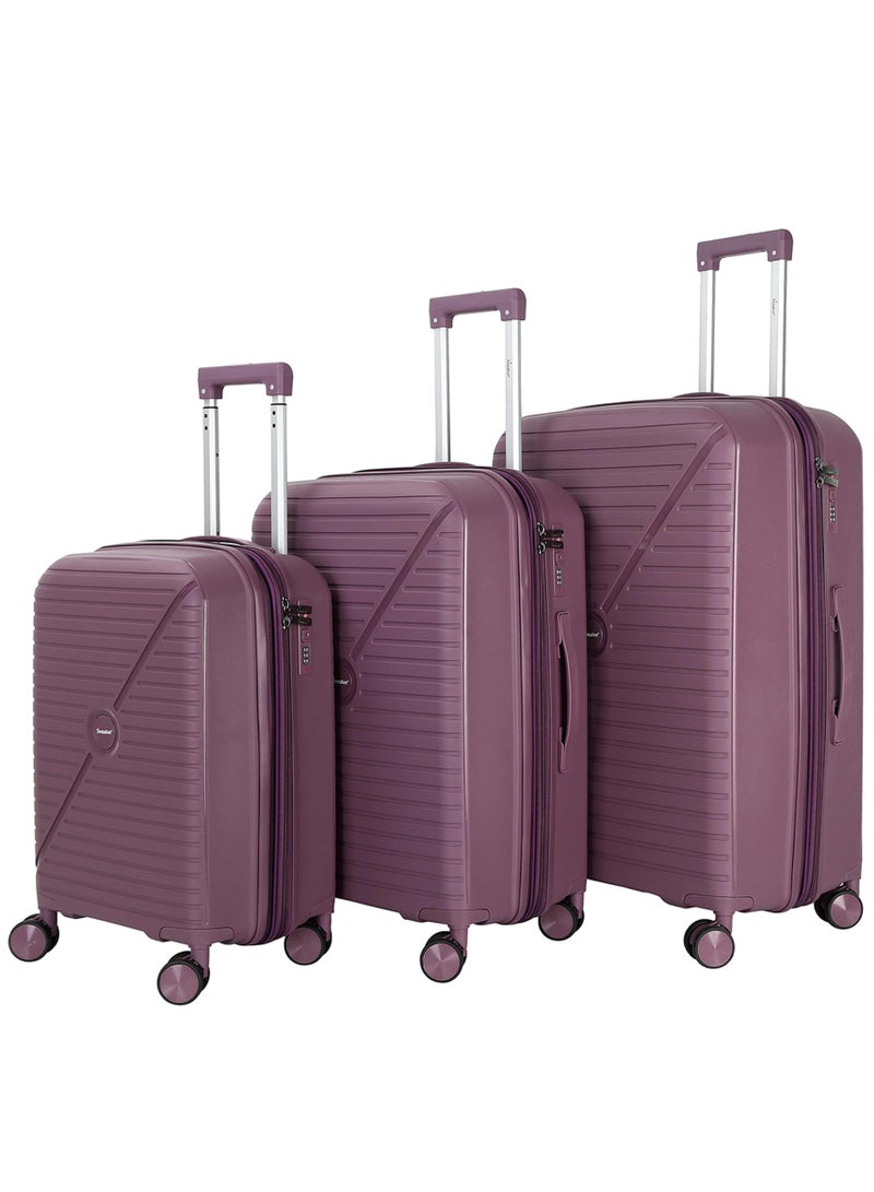 SENATOR Unisex Expandable PP Fashion Trolley Luggage Set Lightweight Hard Shell Spinner luggage with 360° Degree 4 Twin Wheel and Double Zippers KH1006-Purple - Image 1
