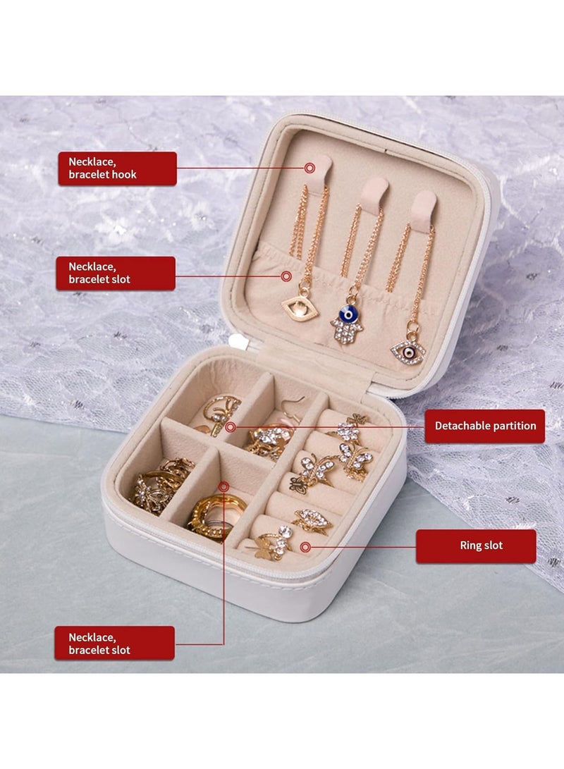 Elegant Velvet Travel Jewelry Box, Portable Small Jewelry Box, Small Storage Organizer for Rings, Earrings, Necklaces, Bracelets, Perfect Gift for Women and Girls (White)  - Image 4