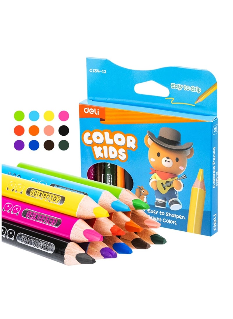 Deli 12-Piece Jumbo Mini Colour Pencils Assorted Colours  - Image 1