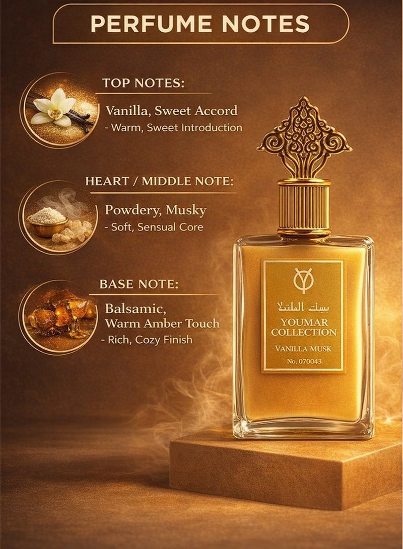 Youmar Collection No. 0043 Vanilla Musk Eau de Cologne Unisex 100ml Long-Lasting Sweet, Powdery & Musky Perfume - Image 2