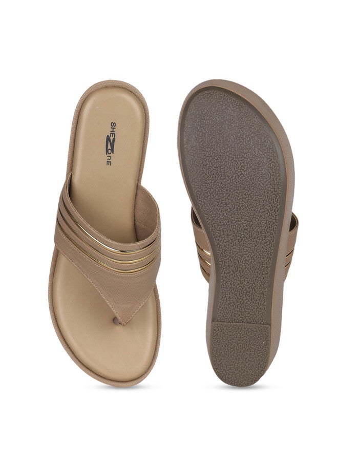 She Zone صنادل كعب ويدج بيج للنساء - Image 5