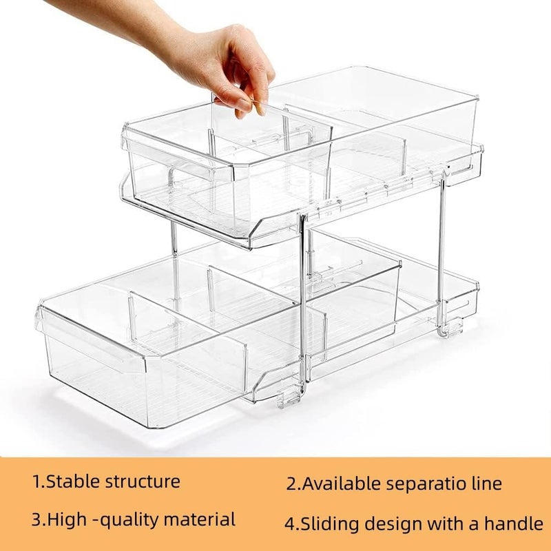ROUNY 2-Tier Under Cabinet Organizer with Dividers, Clear Bathroom Cabinet Organizers and Storage,Storage Pull Out Cabinet for Bathroom Storage Organizer, Kitchen Organizer,Medicine Cabinet Organizer - Image 3