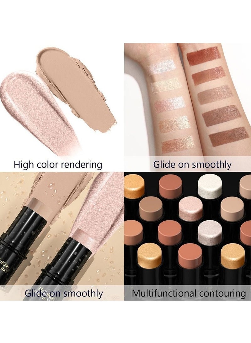 HelloKiss Shimmer Stick Makeup Highlighter Contour Bronzer Sticks Highlighter Makeup Stick for Face and Body Radiant and Shimmer Glow Water proof Long Lasting Smooth Face Contour Wand Shimmer Glow Pen 02  - Image 2