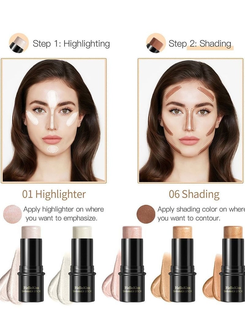 HelloKiss Shimmer Stick Makeup Highlighter Contour Bronzer Sticks Highlighter Makeup Stick for Face and Body Radiant and Shimmer Glow Water proof Long Lasting Smooth Face Contour Wand Shimmer Glow Pen 02  - Image 3