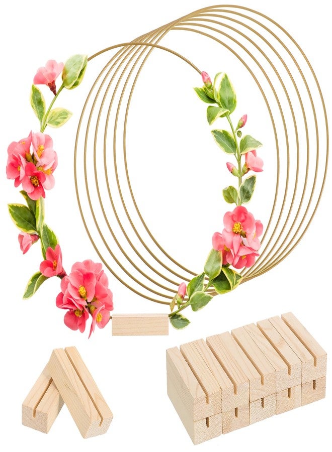 STOBAZA 10 Pack Metal Floral Hoops with Stands for Wedding Table Centerpieces- 12 Inch Gold Metal Floral Rings for DIY Macrame & Knotting Wreath Dream Catcher Rings Crafts - Image 1