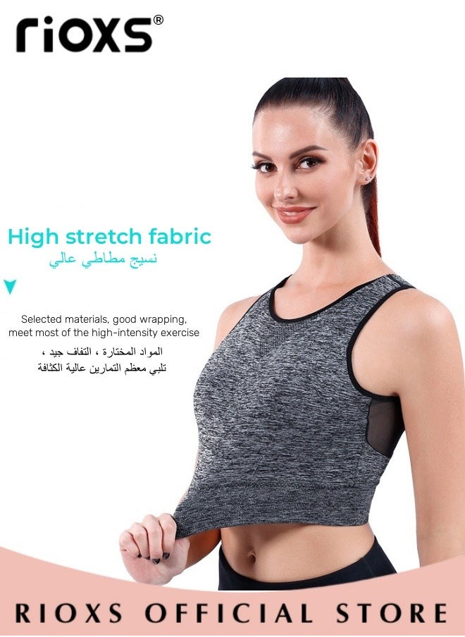 RIOXS - Seamless Sports Bra, Wirefree Yoga Bra with Removable Pads for Women, Full Coverage Bra with Mesh Panel in the Back, Especially Designed for the Medium and High Impact Sport - Image 1