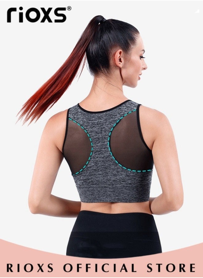 RIOXS - Seamless Sports Bra, Wirefree Yoga Bra with Removable Pads for Women, Full Coverage Bra with Mesh Panel in the Back, Especially Designed for the Medium and High Impact Sport - Image 1