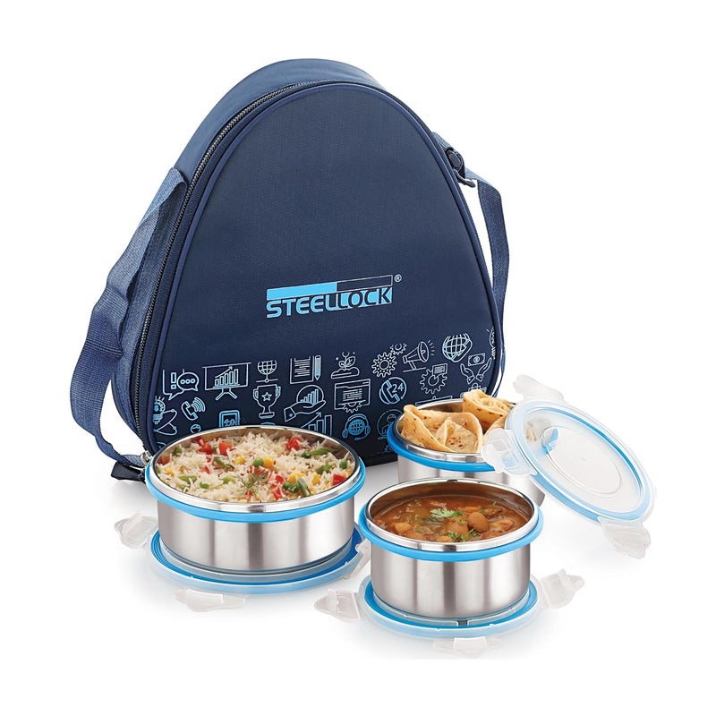 STEELLOCK STEELLOCK Lunch Box Stainless Steel Containers Leak Proof with BPA Free Air Tight Lids Fabric Jacket 2pcs x 280 ml 1 pc x 450 ml HL 1261  - Image 1
