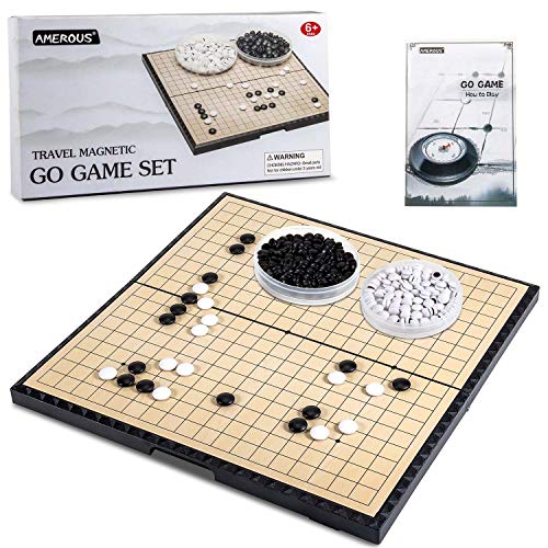 AMEROUS 11 Inches Magnetic Go Game Set 19 x 19 Travel Foldable Board Game Set with Magnetic Plastic Stones  Go Game Rules for Beginner Kids Adults Weiqi - Image 1