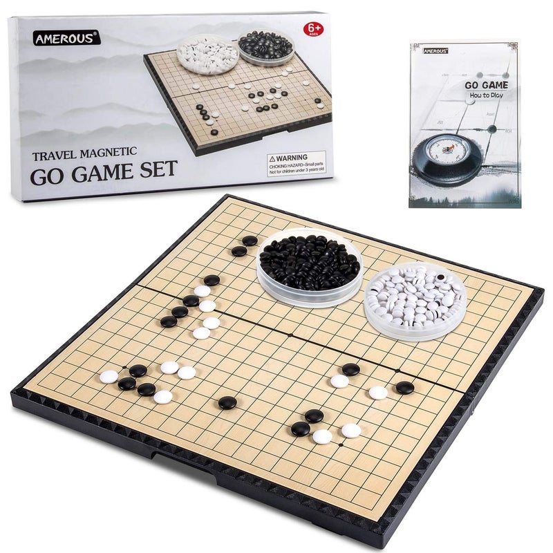 AMEROUS 11 Inches Magnetic Go Game Set 19 x 19 Travel Foldable Board Game Set with Magnetic Plastic Stones  Go Game Rules for Beginner Kids Adults Weiqi - Image 2