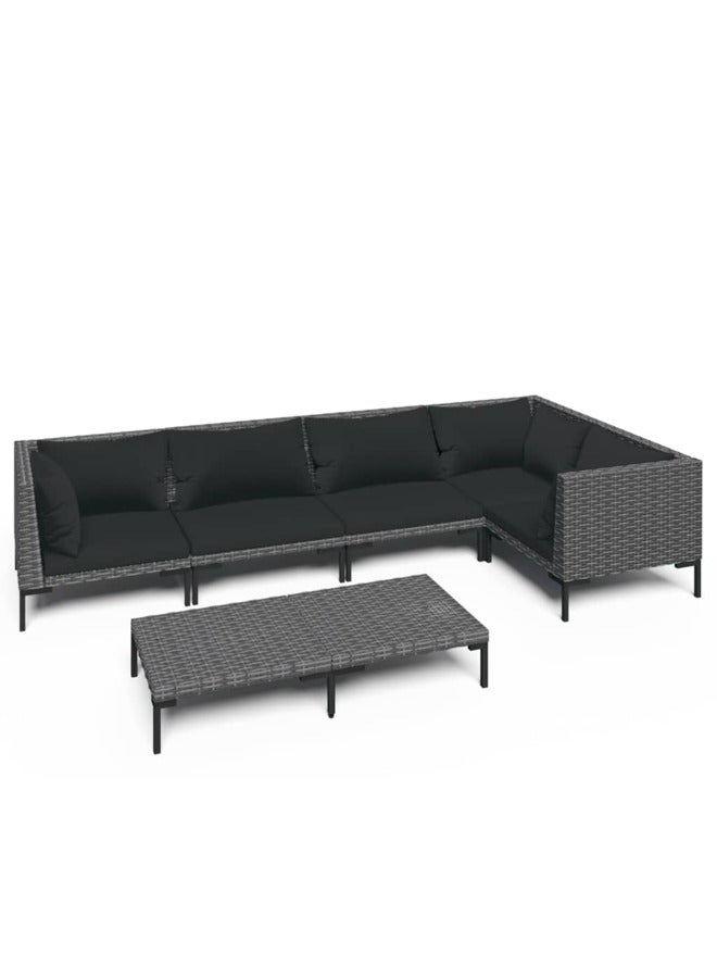 فيداكسل عدد 6 قطع طقم جلسة حديقة مع وسائد بولي روطان رمادي داكن 3099839 - Image 1