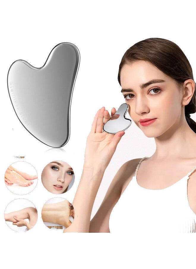 Generic Gua Sha Facial Tool, Stainless Steel GuaSha Face Lift Massage Beauty Metal Skin Care Board Scraping Self Skincare Lymphatic Drainage Massager Lift Anti-Aging & Wrinkles Jawline Exerciser Tools  - Image 1
