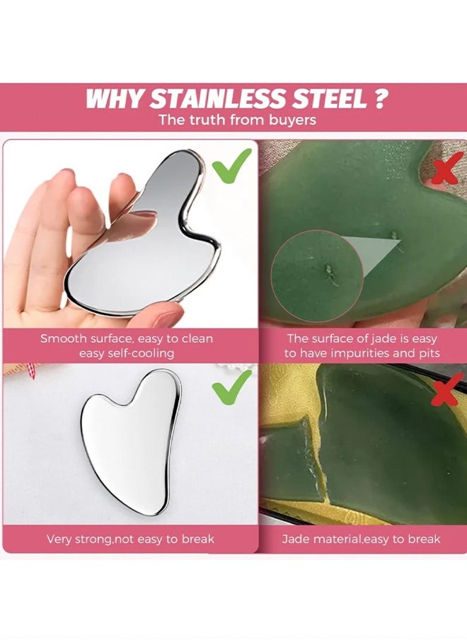 Generic Gua Sha Facial Tool, Stainless Steel GuaSha Face Lift Massage Beauty Metal Skin Care Board Scraping Self Skincare Lymphatic Drainage Massager Lift Anti-Aging & Wrinkles Jawline Exerciser Tools  - Image 2