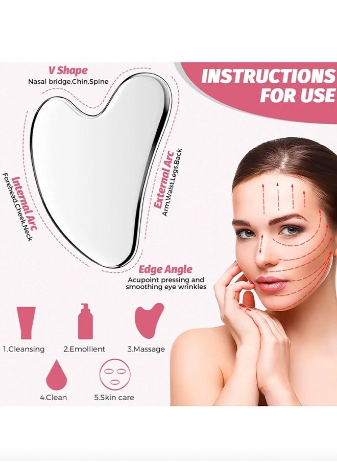 Generic Gua Sha Facial Tool, Stainless Steel GuaSha Face Lift Massage Beauty Metal Skin Care Board Scraping Self Skincare Lymphatic Drainage Massager Lift Anti-Aging & Wrinkles Jawline Exerciser Tools  - Image 3