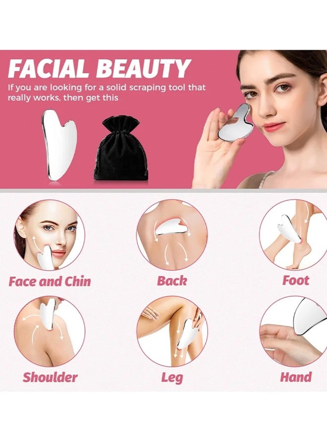 Generic Gua Sha Facial Tool, Stainless Steel GuaSha Face Lift Massage Beauty Metal Skin Care Board Scraping Self Skincare Lymphatic Drainage Massager Lift Anti-Aging & Wrinkles Jawline Exerciser Tools  - Image 4
