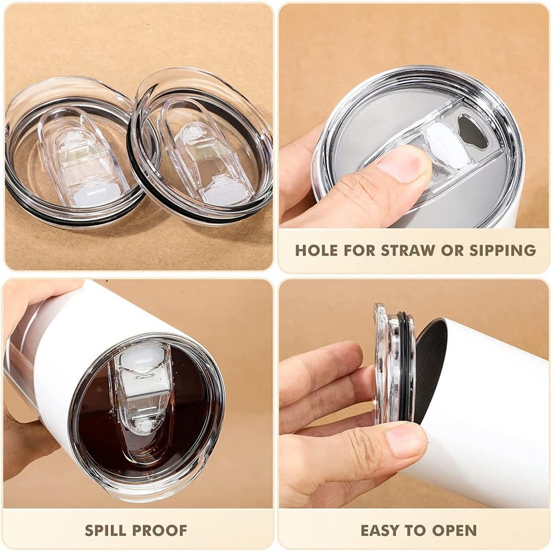 ZUIHUI 20 oz Skinny Replacement Lids Tumbler Replacement Lids Plastic Splash Resistant Lids Covers Spill Proof Skinny Tumbler Lid Cup Covers for Mouth Tumbler Cooler Cup (Clear, 2Pack)  - Image 4