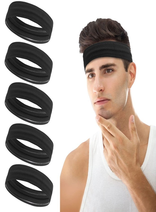 ONEYE Black Workout Headbands for Women Men Non Slip Sport Silicone Sweatbands Elastic Hair Bands Yoga Running Sports Travel Indoor Fitness Gym with 5 PCS - Image 1