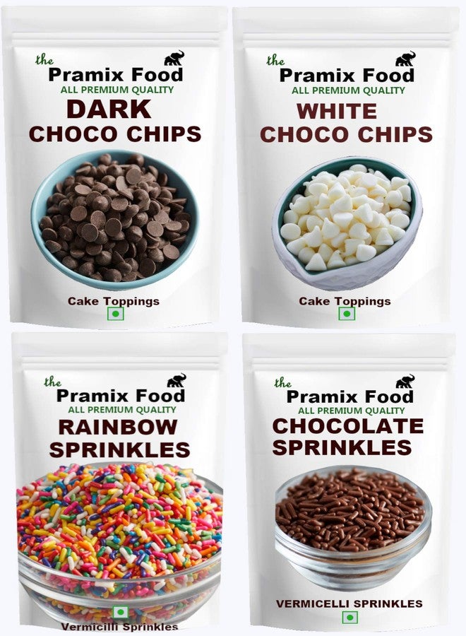 Pramix Premium Cake Decorative Combo of Sprinkles, Dark Chocolate Chips and Milk Chocolate chips 200 gm (Eack Pack Wt. 50 gm) - Image 1