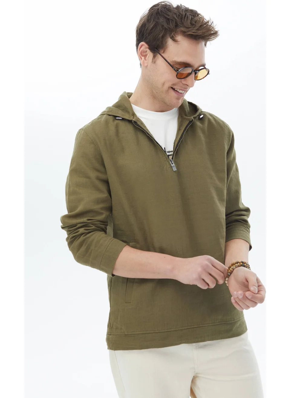 Kip Khaki Regular Fit Woven Overshirt