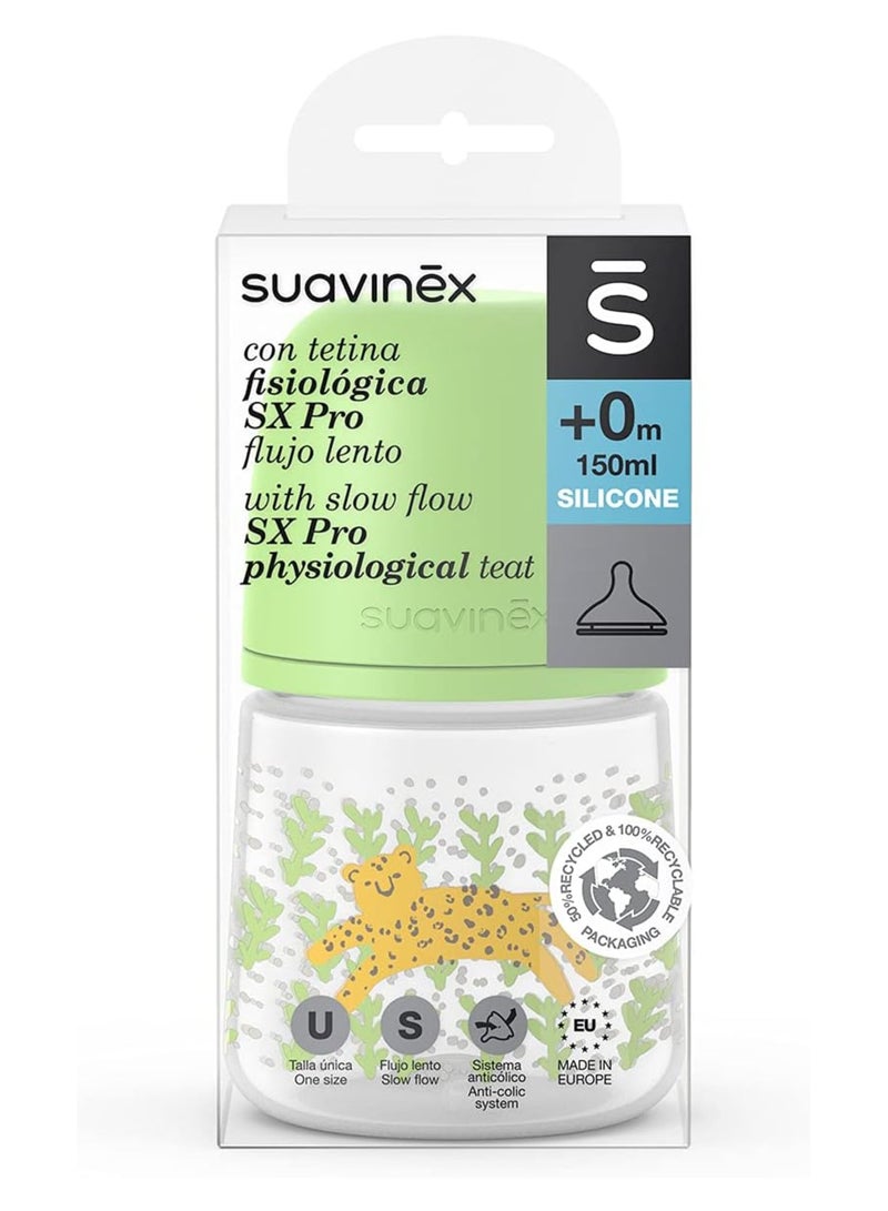 Suavinex Feeding Bottle 150ML|+0M|Jungle Green|Fast Flow|Physiological - BPA Free - Image 2