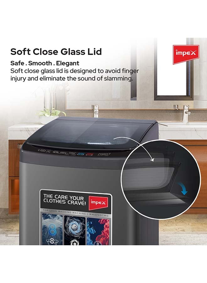 Impex 7Kg Fully Automatic Top Load Washing Machine,8 Wash Program And Temperature Adjustment, Hot&Cold Water Inlet, Fuzzy Function, Detergent Dispenser Tray, Child Safety Lock 7 kg WM0700TMG Dark Grey - Image 5