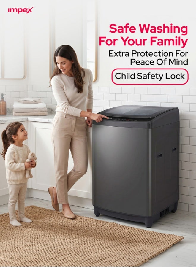Impex 7Kg Fully Automatic Top Load Washing Machine,8 Wash Program And Temperature Adjustment, Hot&Cold Water Inlet, Fuzzy Function, Detergent Dispenser Tray, Child Safety Lock 7 kg WM0700TMG Dark Grey - Image 4