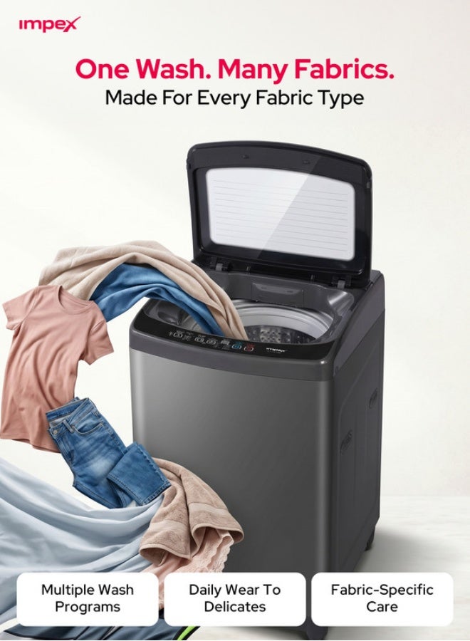 Impex 7Kg Fully Automatic Top Load Washing Machine,8 Wash Program And Temperature Adjustment, Hot&Cold Water Inlet, Fuzzy Function, Detergent Dispenser Tray, Child Safety Lock 7 kg WM0700TMG Dark Grey - Image 5