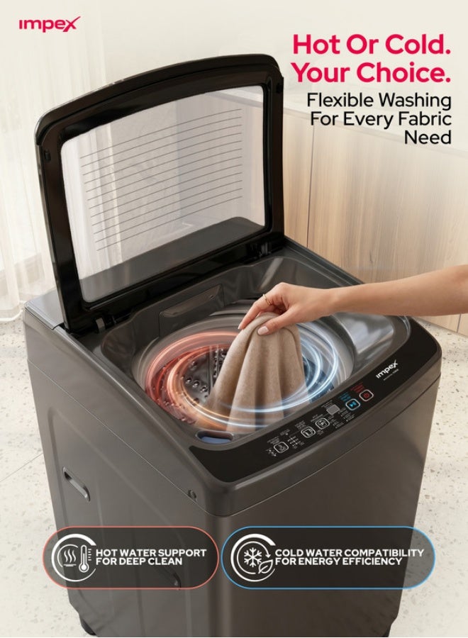 Impex 7Kg Fully Automatic Top Load Washing Machine,8 Wash Program And Temperature Adjustment, Hot&Cold Water Inlet, Fuzzy Function, Detergent Dispenser Tray, Child Safety Lock 7 kg WM0700TMG Dark Grey - Image 3