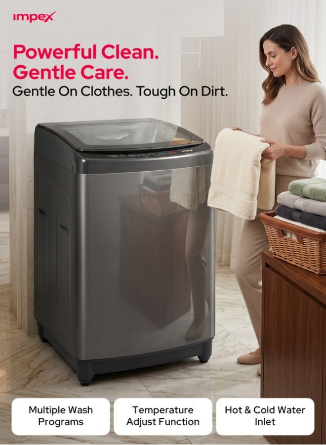 Impex 7Kg Fully Automatic Top Load Washing Machine,8 Wash Program And Temperature Adjustment, Hot&Cold Water Inlet, Fuzzy Function, Detergent Dispenser Tray, Child Safety Lock 7 kg WM0700TMG Dark Grey - Image 2