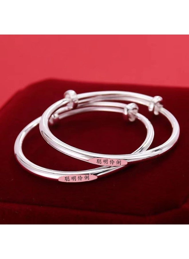 Pure Silver 9999 Kidsren's Silver Bracelet Sterling Silver Pair Bracelet Solid Kids Baby Silver Bracelet Silver elry One-month-old Gift