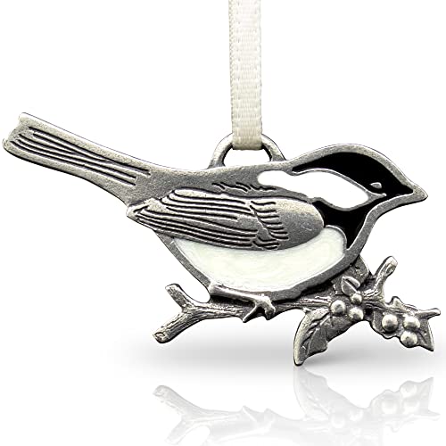 Danforth - Chickadee Christmas Bird Ornament – Handcrafted Pewter Bird Ornaments for Christmas Tree – 2" Wide, Made in USA - Image 1