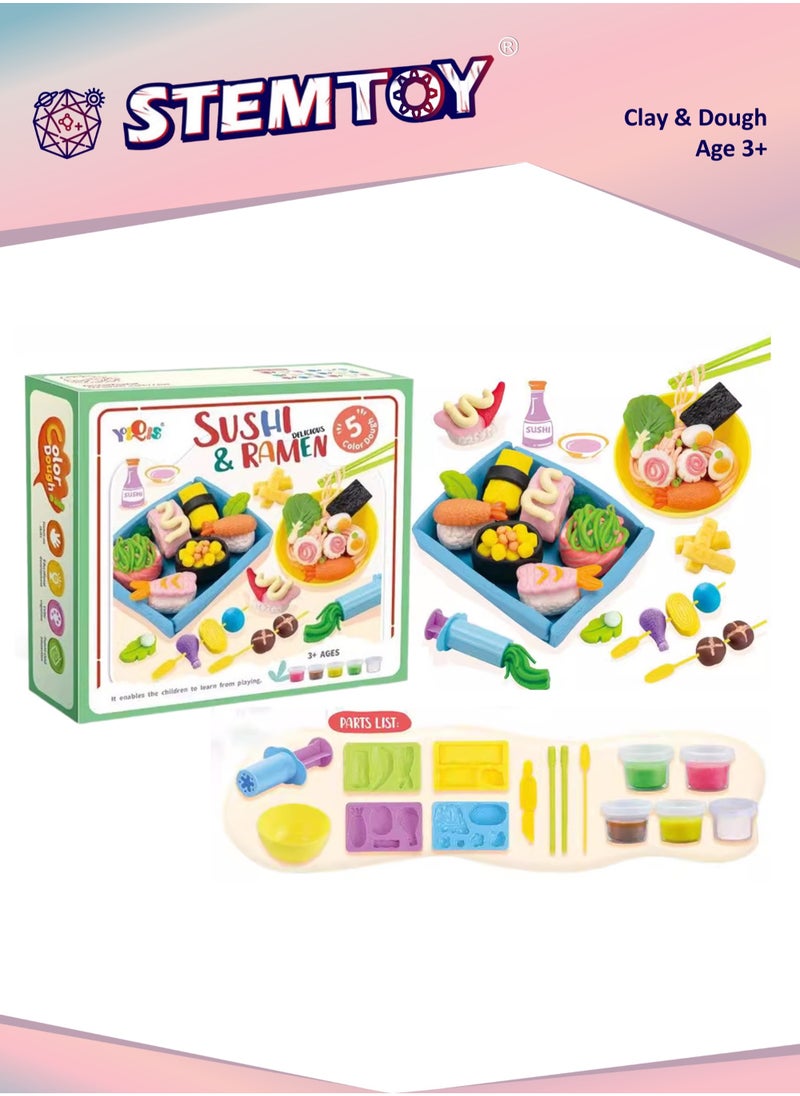 STEMTOY DIY Playdough Set Sushi & Ramen Play Dough Tool Kit with 5 Colors Clay, 4 Mold boards, Noodle Maker, Creative Role-Play Toy for Kids, Fun Cooking Pretend Play for Boys & Girls Ages 3+, Birthday Gift  - Image 1