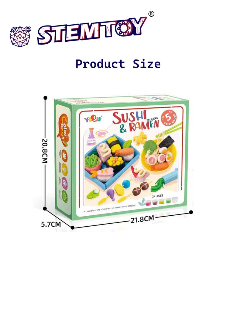 STEMTOY DIY Playdough Set Sushi & Ramen Play Dough Tool Kit with 5 Colors Clay, 4 Mold boards, Noodle Maker, Creative Role-Play Toy for Kids, Fun Cooking Pretend Play for Boys & Girls Ages 3+, Birthday Gift  - Image 4