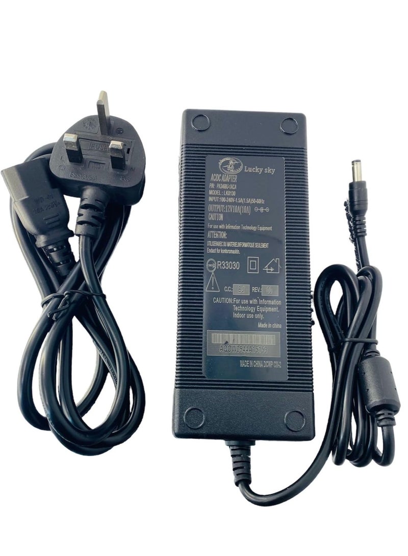 Lucky Sky 1PC 12V 10A ، محول امدادات الطاقة AC / DC تبديل الطاقة في المملكة المتحدة التوصيل لطابعة 3D LED سائق CCTV نظام الأمن مراقب الكمبيوتر وأكثر من ذلك. (12 فولت 10) - Image 1