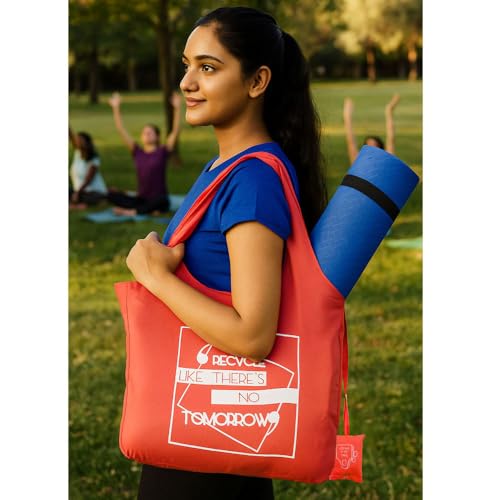 IVILLAGE Foldable Reusable Bags for Shopping and Daily Essentials | Stylish Designer Tote & Shopper Bag | Compact, Lightweight, and Eco-Friendly with 12Kg Capacity - Multicolor - Pack of 4 - Image 3