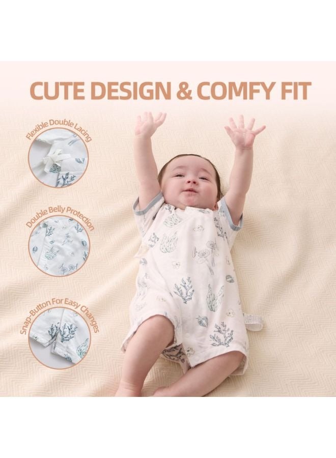 SEEDNUR Infant Baby Unisex Jumpsuits with Button Half Sleeve 70%Viscose（From Bamboo）30%Cotton Marine Benthos Style Size 0-3 and 3-6 Month Old Babies - Image 2