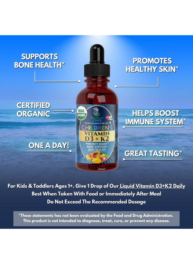 تروبيكال أويسيز قطرات فيتامين د٣ ك٢ السائلة العضوية من وزارة الزراعة الأمريكية | مكمل غذائي لفيتامين د٣ ك٢ للأطفال والصغار من عمر سنة فما فوق | مكمل غذائي للأطفال لامتصاص الكالسيوم وعظام قوية | نباتي، غير معدل وراثيًا | ٢ أونصة سائلة - Image 3