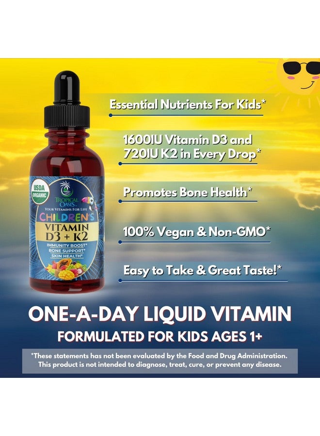 تروبيكال أويسيز قطرات فيتامين د٣ ك٢ السائلة العضوية من وزارة الزراعة الأمريكية | مكمل غذائي لفيتامين د٣ ك٢ للأطفال والصغار من عمر سنة فما فوق | مكمل غذائي للأطفال لامتصاص الكالسيوم وعظام قوية | نباتي، غير معدل وراثيًا | ٢ أونصة سائلة - Image 4