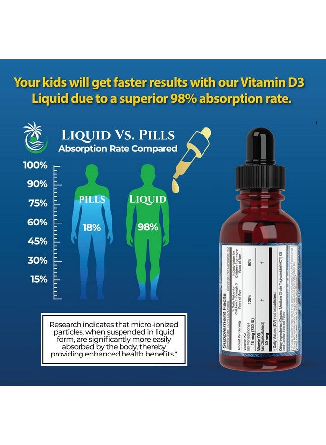 تروبيكال أويسيز قطرات فيتامين د٣ ك٢ السائلة العضوية من وزارة الزراعة الأمريكية | مكمل غذائي لفيتامين د٣ ك٢ للأطفال والصغار من عمر سنة فما فوق | مكمل غذائي للأطفال لامتصاص الكالسيوم وعظام قوية | نباتي، غير معدل وراثيًا | ٢ أونصة سائلة - Image 5