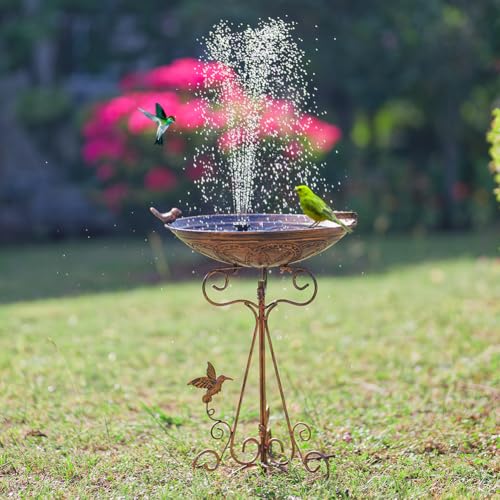 VEWOSTAR Bird Bath Large Bird Bath for Outside,Garden Bird Baths for Outdoors with Metal Pedestal Birdbath Vintage Bird Feeder Birdbaths Bowl with Folding Bracket - Image 4