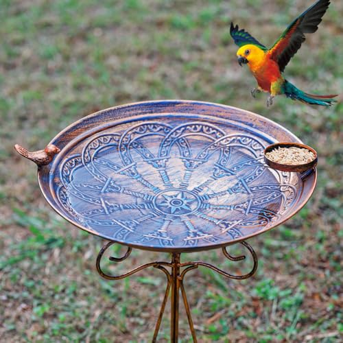 VEWOSTAR Bird Bath Large Bird Bath for Outside,Garden Bird Baths for Outdoors with Metal Pedestal Birdbath Vintage Bird Feeder Birdbaths Bowl with Folding Bracket - Image 3