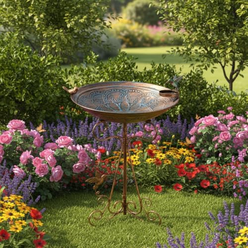 VEWOSTAR Bird Bath Large Bird Bath for Outside,Garden Bird Baths for Outdoors with Metal Pedestal Birdbath Vintage Bird Feeder Birdbaths Bowl with Folding Bracket - Image 5