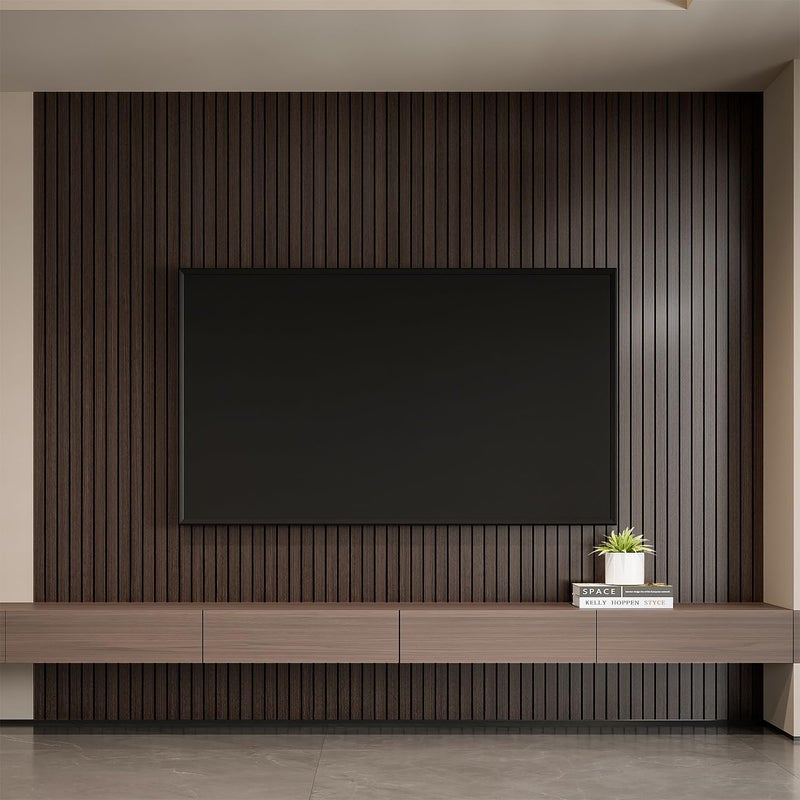 YLL YLL PVC Slat Wall Panel Peel and Stick 118"x 15.7" Faux Smoked Wood Grain Slat Panel Self-Adhesive Wallpaper Soundproof 3D Wall Panels - Image 4