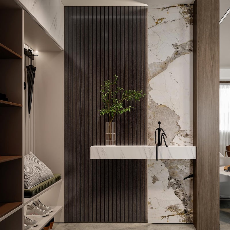 YLL YLL PVC Slat Wall Panel Peel and Stick 118"x 15.7" Faux Smoked Wood Grain Slat Panel Self-Adhesive Wallpaper Soundproof 3D Wall Panels - Image 2