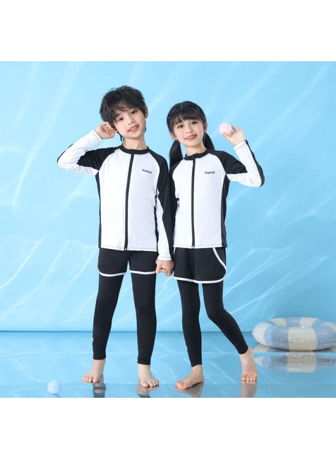 Loquat Children's Swimsuit Long-sleeved Trousers Sunscreen Swimsuit For Men And Women And Big Children Split Surfer Suit Parent-child Zipper Quick-drying Wetsuit-Color:Boy Gray- - Image 2