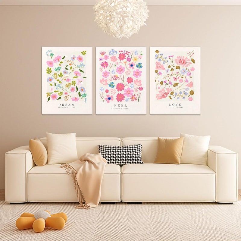 Djmwtb Flower Market Wall Art Prints Framed Set of 3 Colorful Flower Poster Floral Aesthetic Artwork Pictures Danish Pastel Abstract Canvas Painting Minimalist Decor for Living Room Bedroom 16x24in - Image 5