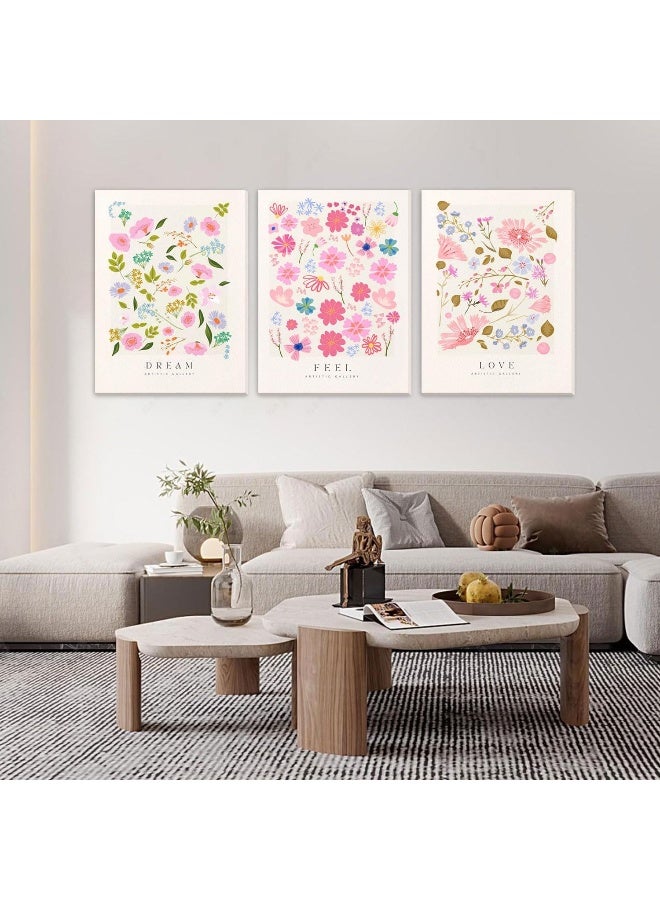 Djmwtb Flower Market Wall Art Prints Framed Set of 3 Colorful Flower Poster Floral Aesthetic Artwork Pictures Danish Pastel Abstract Canvas Painting Minimalist Decor for Living Room Bedroom 16x24in - Image 3